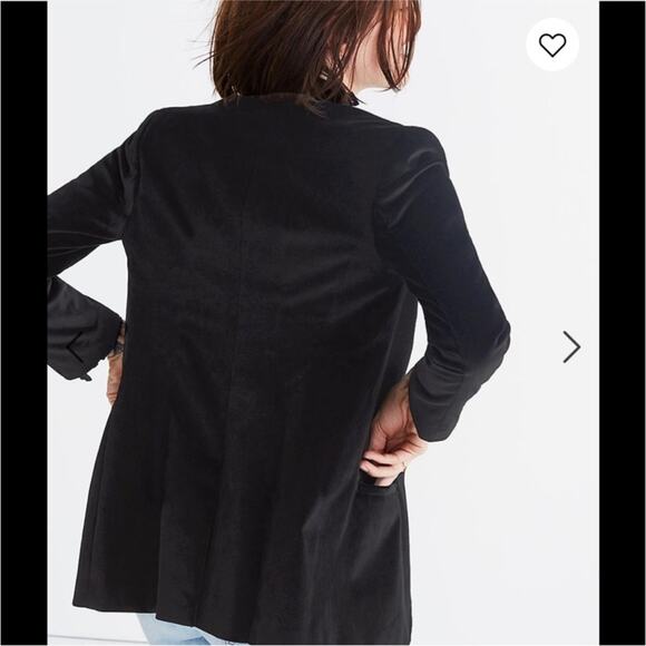 Madewell Black Velvet Single Button Collarless Blazer 0 - Picture 3 of 6